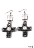 Boho Earrings, RH Dangle Earrings, Silver Metal Cross